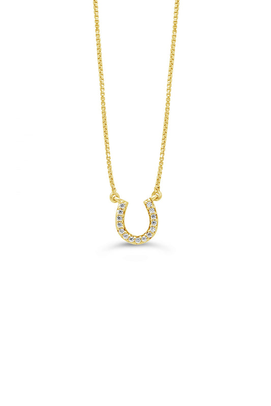 GOLD LUCKY HORSESHOE DIAMOND PENDANT WITH CHAIN