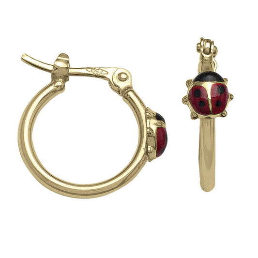 GOLD LADY BUG HOOP EARRING