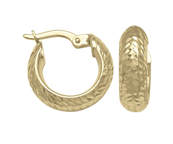 10K YELLOW GOLD DIAMOND CUT HOOP EARRINGS